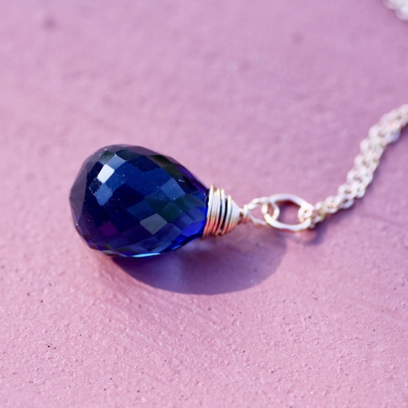 Handcrafted Blue Sapphire Pendant 14k Rose Gold Filled , September Birthstone - Picture 3 of 9